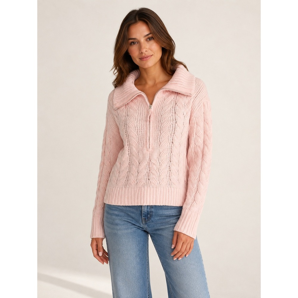 NWT Hippie Rose Pink Cable Knit Quarter Zip Coquette Sweater Small